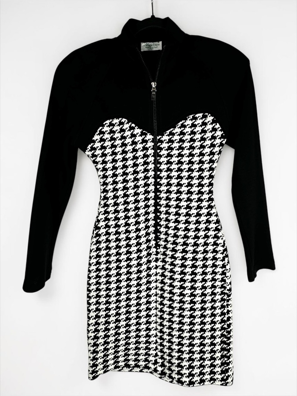 Vintage 70s Algo-Ettes Stretchy Knit Houndstooth Bodycon Mini Dress XS - Picture 3 of 9